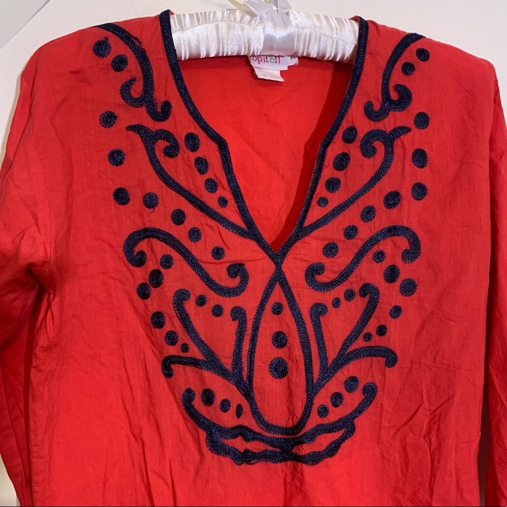 Red Embroidered Tunic - SZ S